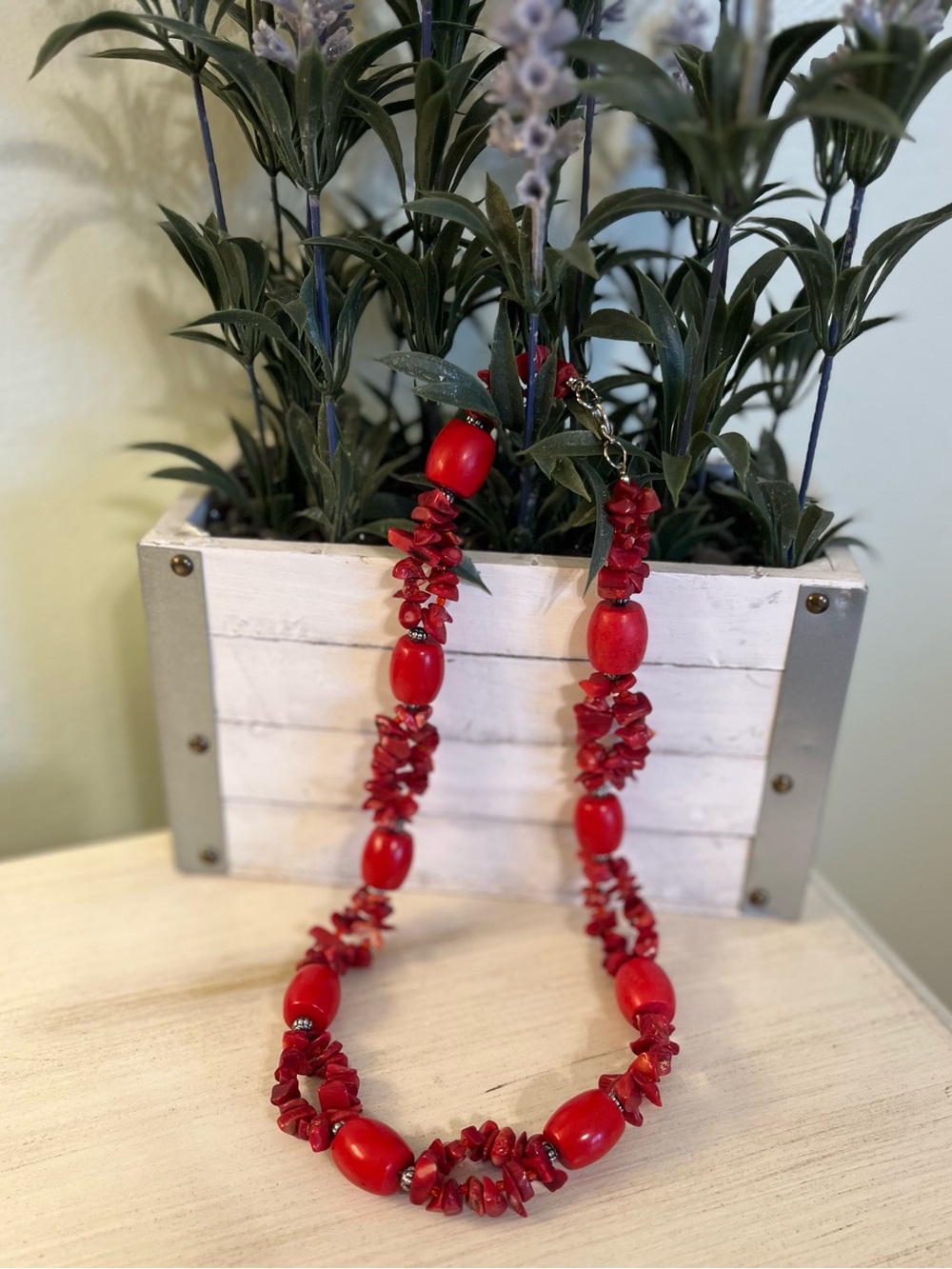 Red Vibrant Coral Necklace Vintage